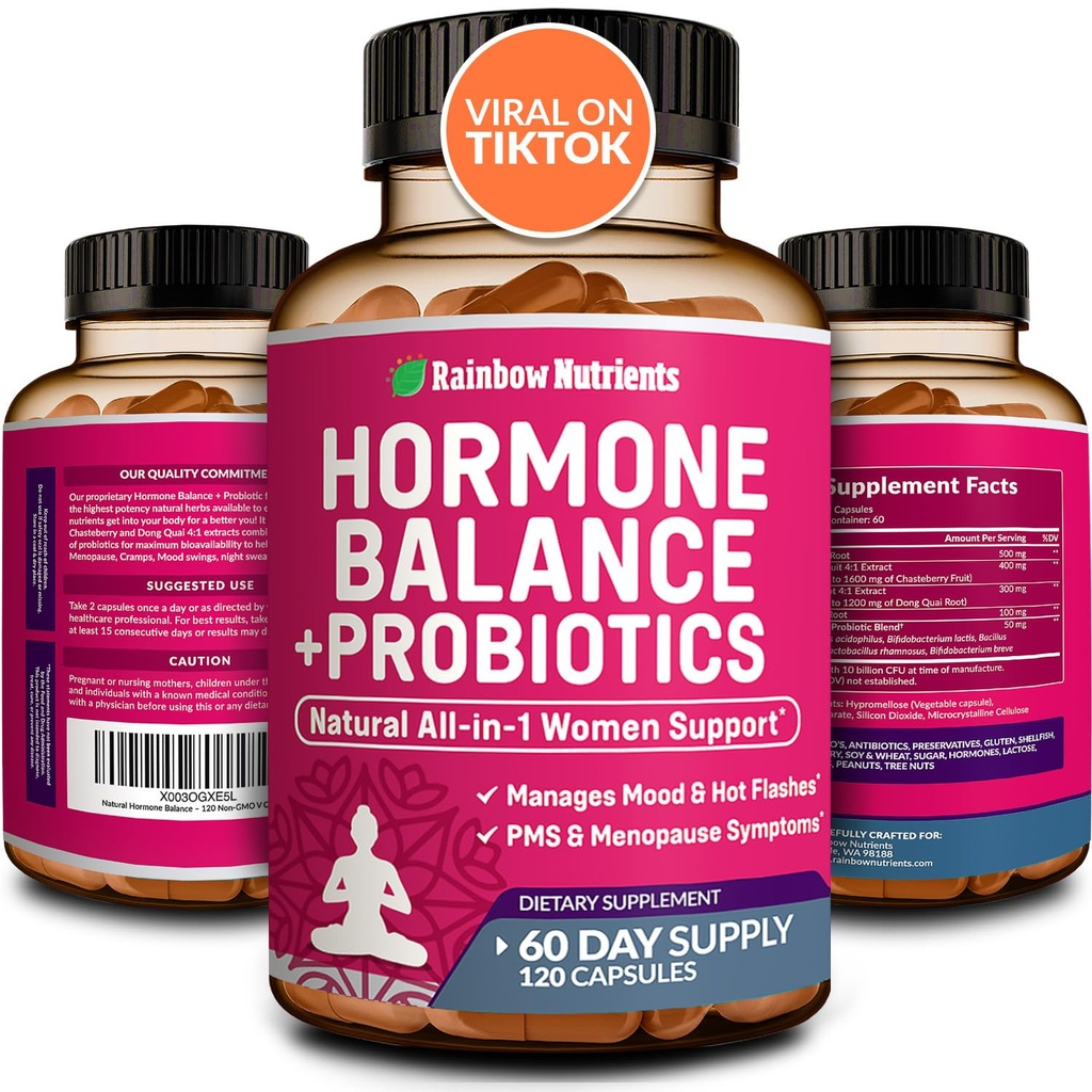 Equilibrio dell'ormone + Probiotici per il sollievo della menopausa naturale delle donne, gestione del peso, Bloating, Flash caldi, PMS | Maca organica, Chasteberry, Dong Quai & Black Cohosh | Non OGM |120 V capsule