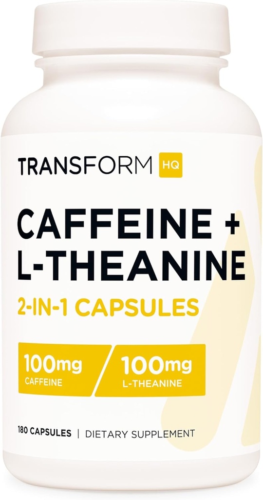TransformHQ Caffeina & L-teanina (100mg Ogni) 180 Caps - Gluten Free, Non-OGM