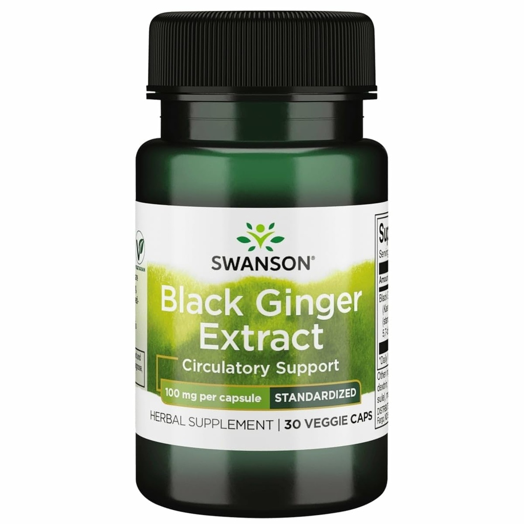 Estratto di zenzero nero Swanson - Promuove la circolazione sanguigna sana e il vigore fisico - Maggio Aid salute del cuore, tessuto muscolare e benessere - (30 capsule vegetali, 100 mg ogni) 1 confezione