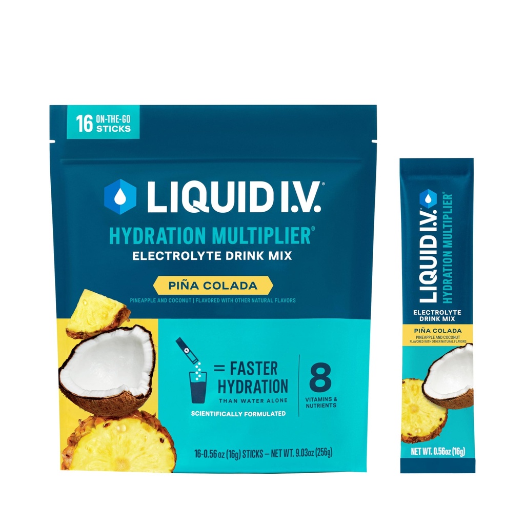 Liquido I.V.® Hydration Multiplier - Pina Colada | Miscelatore per bevande a polvere elettrolita | 1 Confezione (16 Serve)