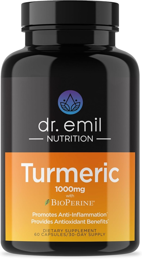 DR. EMIL NUTRITION Curcumina erboristica con integratore di peperoncino nero - Capsule erboriche con BioPerine per un facile assorbimento - 1000mg Supplemento currico, 60 capsule
