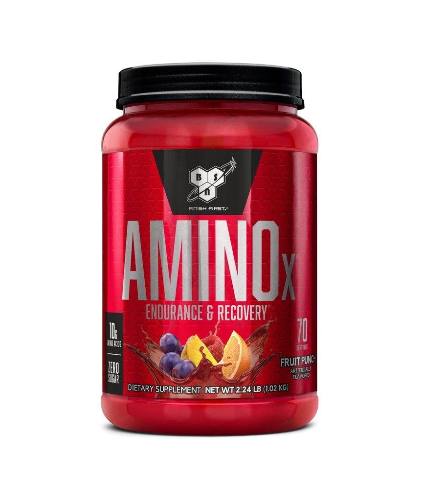 BSN Amino X Muscle Recovery & Endurance Powder with BCAAs, 10 Grammi di Aminoacidi, Keto Friendly, Caffeina Free, Support Endurance, Zero Sugar, Fruit Punch, 70 porzioni (Packaging May Vary)