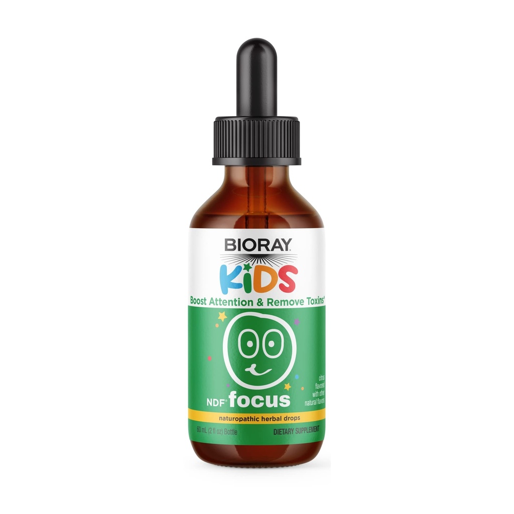BIORAY Kids NDF Focus, Citrus - 2 fl oz - Supporta la funzione cognitiva, Migliora la chiarezza e promuove livelli di energia stabile - Non OGM, Vegetariano, Gluten Free - 1-2 Mese di alimentazione
