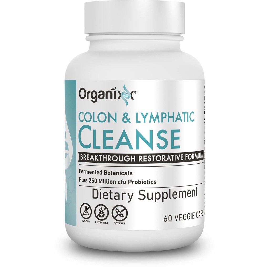 Organixx Lymphatic & Colon Cleanse Supplement, 250 milioni di CFU Probiotici per la salute del fegato, supporto digestivo e linfatico, senza glutine, non OGM, 60 capsule vegetariane