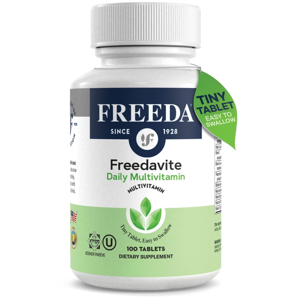 Freedavite Tiny Tablet - Multivitamina moderata per uomini e donne - Vitamina A, C, D, E, B1, B2, B6, B12, Biotina, Calcio, Zinco, Ferro, Magnesio, Manganese, Rame, Selenio, Iodio - 100 Conte