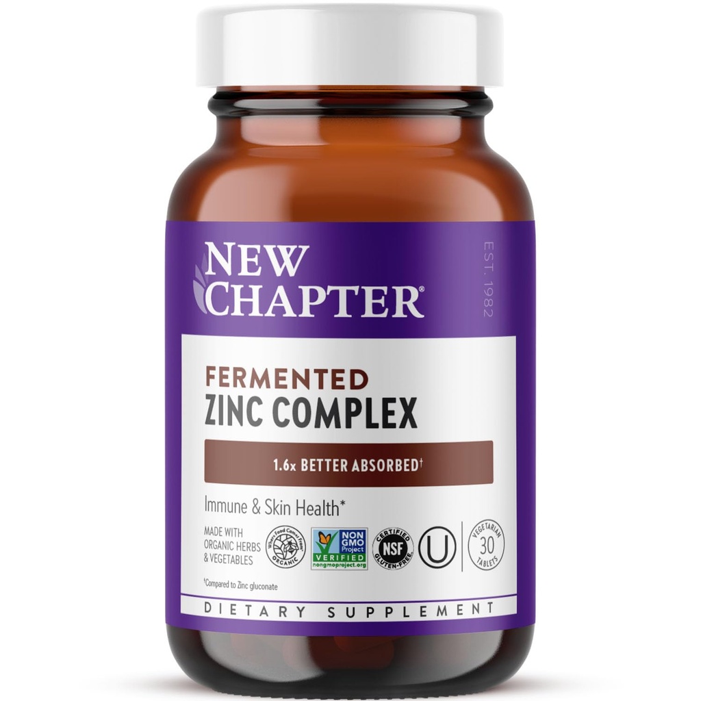 Nuovo supplemento di zinco del capitolo, Complesso di zinco fermentato, UN giornaliero per il supporto immunitario + salute della pelle, Formula di bilanciamento dei minerali Ricco in rame, Facile da ingoiare & digerire, 30 conte (1 mese di fornitura)