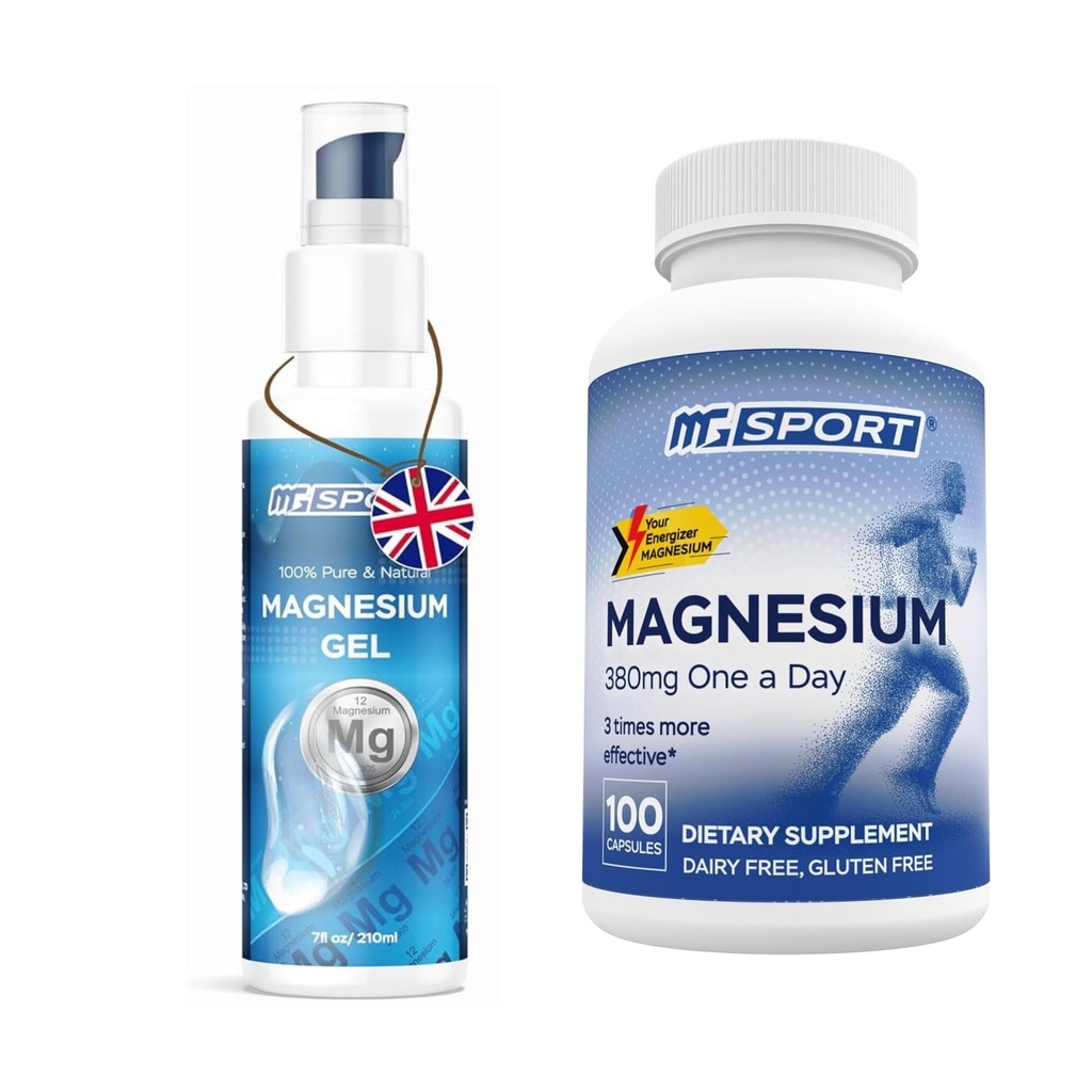 Integratore di Magnesio ad alto assorbimento (100 conte) e Gel per Crampe e Muscoli di Sore