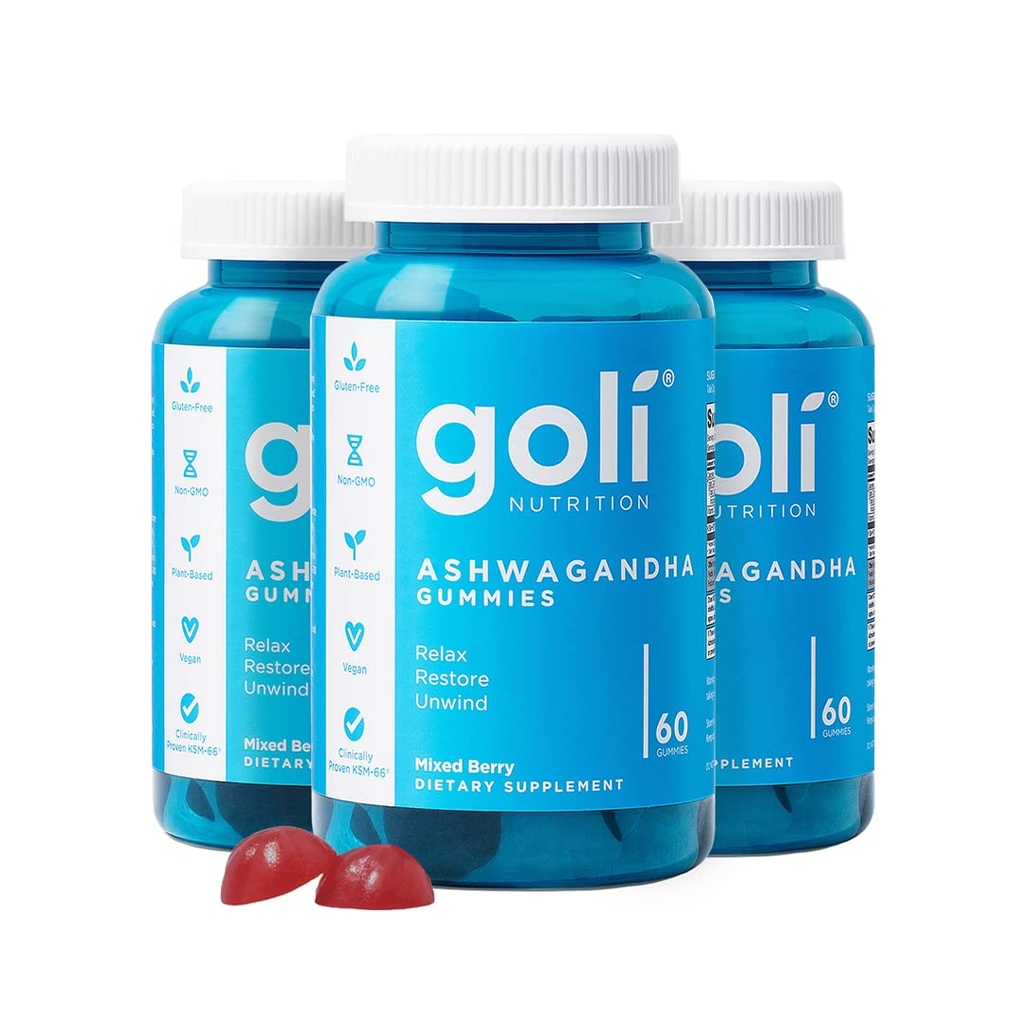 Goli Ashwagandha & Vitamina D Gummy - 180 Conte - Bacca mista, KSM-66, Vegan, Plant Based, Non-OGM, Gluten-Free & Gelatin Free Relax. Ripristino. Rilassati, Confezione da 3