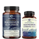 Magnesio Glycinate 400mg (120ct) & Magnesio Citrato 500 MG (60ct) | Alto assorbimento, Calma, Rilassamento, Digestione e supporto muscolare | Vitamina non OGM e Bundle minerale