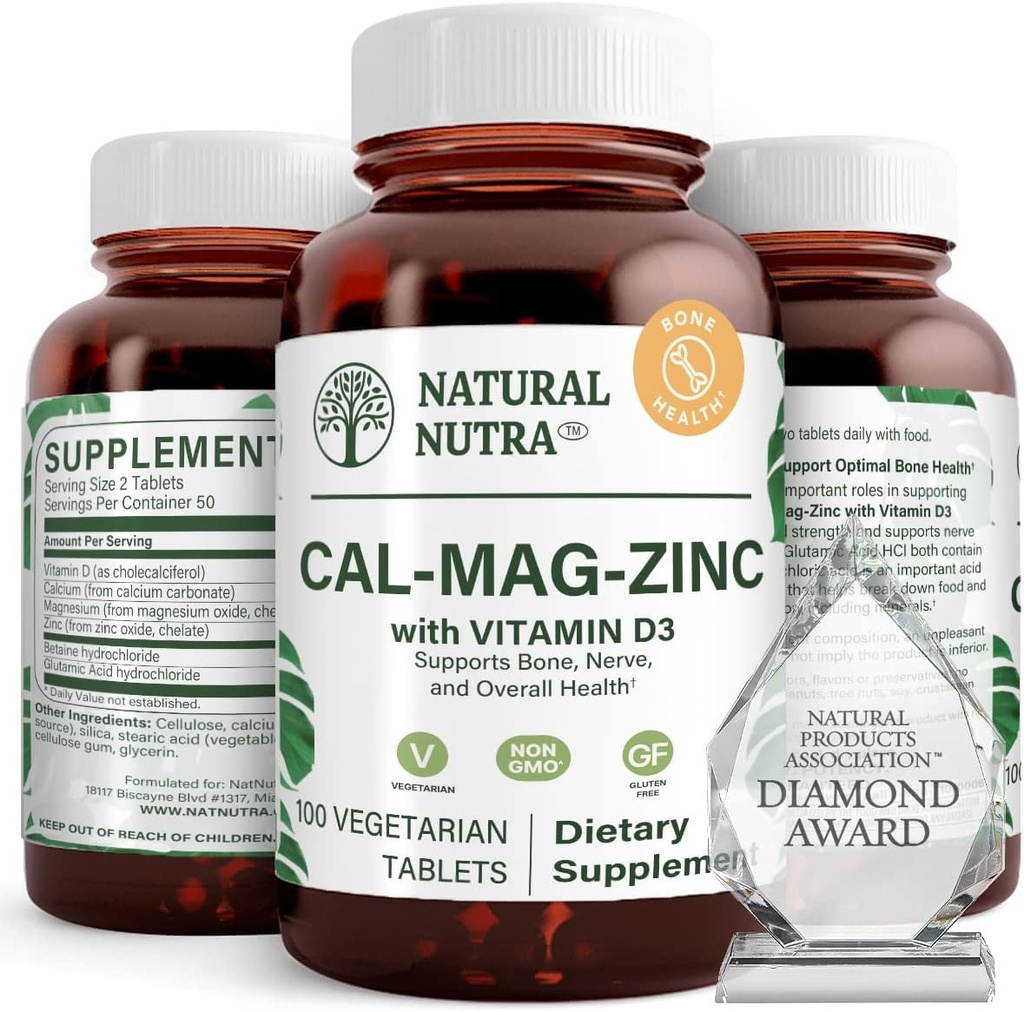 Integratore naturale di zinco di calcio di Nutra con vitamina D3 per la forza di ossa e del muscolo, promuove la salute di Nerve, migliorare la vostra digestione, senza glutine, senza zucchero, 100 compresse (pacchetto di 2)