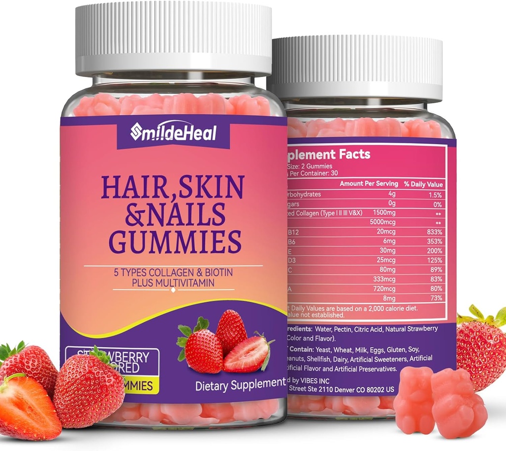 2 Confezione Capelli e Unghie Gummies con Biotin Collagen Vitamine per Donne - Supporta Capelli Sani, Pelle & Unghie - 120 Conte