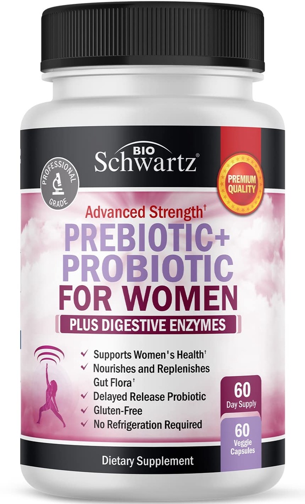 Prebiotici e probiotici per le donne - con Cohosh nero e Clover rosso per Gut, Vaginal e Immune Health Support, capsule di enzimi digestivi del cibo intero, Lactobacillus Probiotic Supplement, 60 Conte