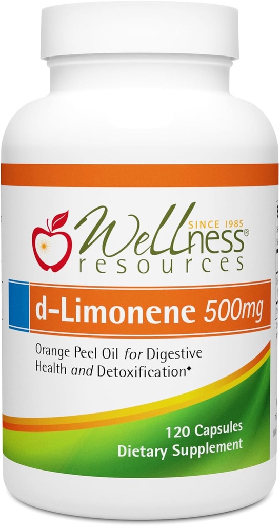 Risorse Benessere Alta potenza d-Limonene capsule 500mg, 120 capsule - Estratto di chicco d'arancia per la salute digestiva, bruciore di stomaco, riflusso acido, disintossicazione