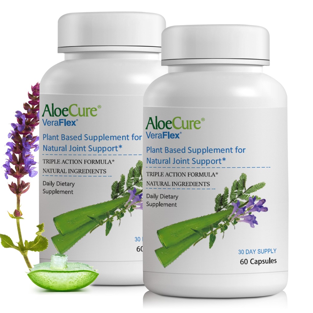 AloeCure VeraFlex Integratore naturale per la salute comune con USDA Organic Aloe Vera - Capsule a base vegetale per sostenere il comfort comune, la mobilità e la flessibilità - 60 Capsule x 2 Btls