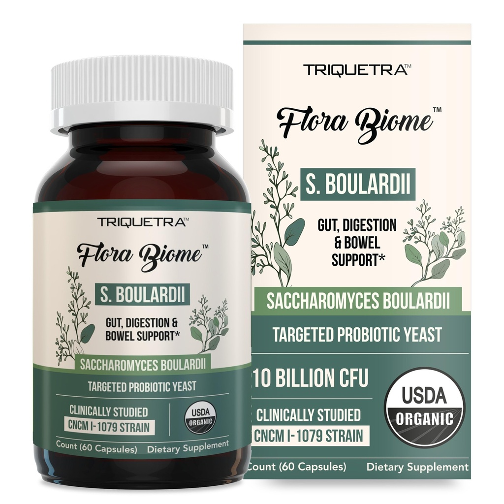 Organic Saccharomyces Boulardii - 10 miliardi di CFU - Clinicamente convalidato CNCM I-1079 Strain Probiotico - Gut, Digestione e Assistenza Sanitaria - Prima forma organica di S. Boulardii Probiotic - 60 Conte