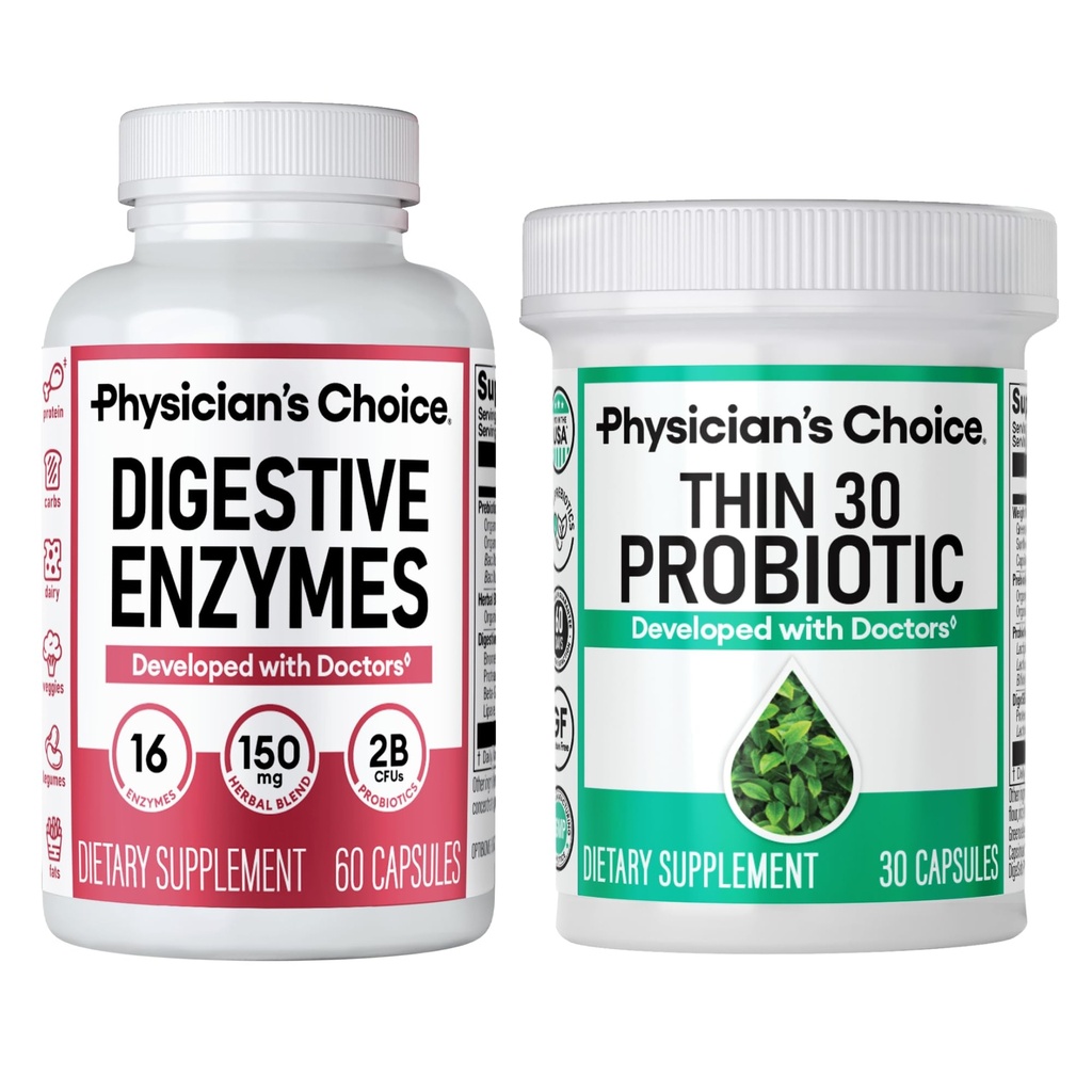 CHOICE del medico - Beat Bloat + Support Weight Management Bundle: Enzimi digestivi + Thin-30 Probiotic
