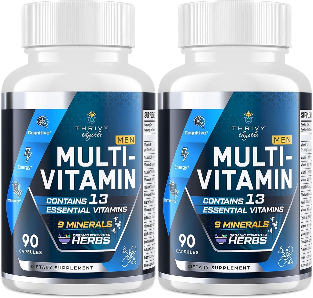 Men Multivitamins 50 Plus - Multivitaminico giornaliero per gli uomini con estratti di erbe fermentati & 43 Nutrienti - Vitamine Mens Supporta memoria e cervello, energia, salute di ossa (2 Pack)