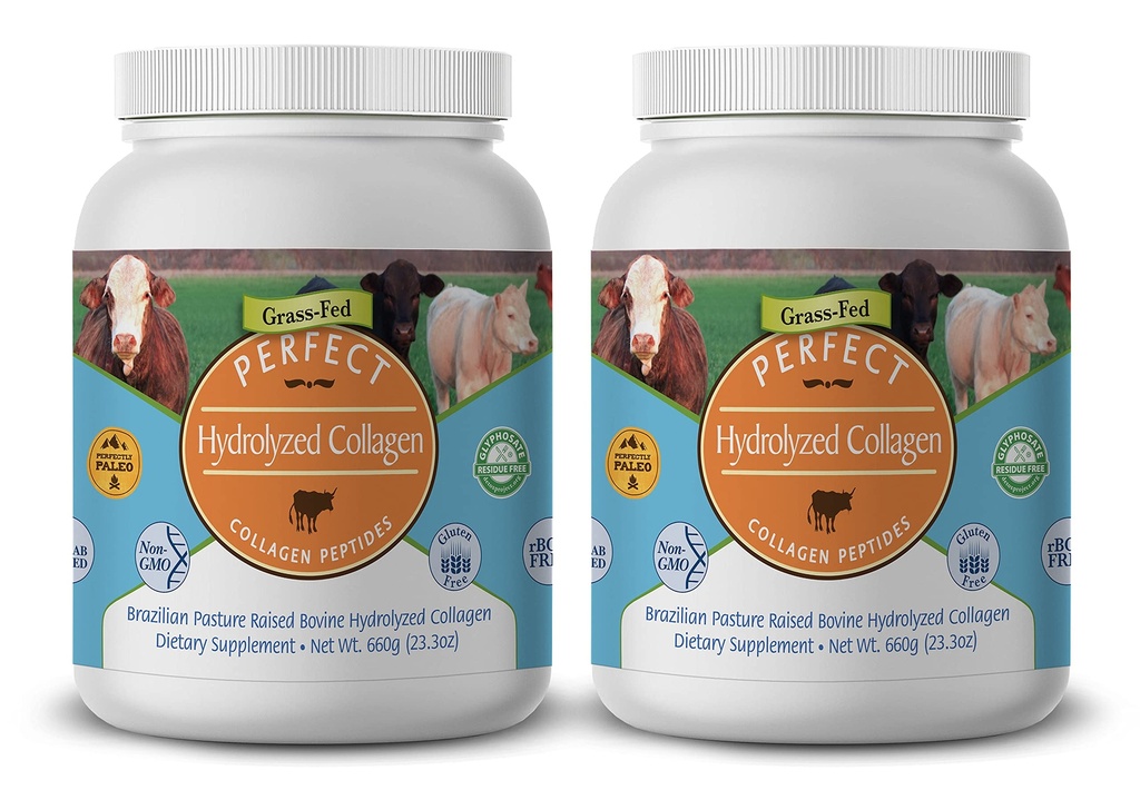 Integratori perfetti – Polvere di collagene idrolizzata perfetta – 660g – Tutto Collage naturale - Brasiliano Alzato - Promuove la pelle sana – 2 Pack