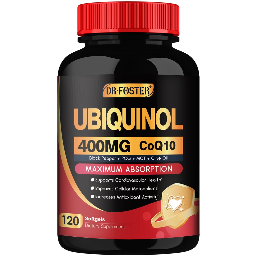 DRFOSTER Coq10 400mg Softgels Ubiquinol con PQQ & Vitamina E, olio d'oliva, cuore, cervello e supporto energetico - 120 giorni di alimentazione