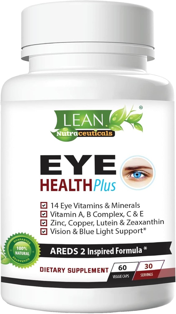 Areds 2 Eye Health Plus w/ Rame, Vitamina A B C E, Lutein & Zeaxanthin, Quercetin, Zinco, Estratto di Bilberry, Biotina - Cura della vista, Secchezza, Strain, Notte Vision Supplemento per Adulti 60 capsule