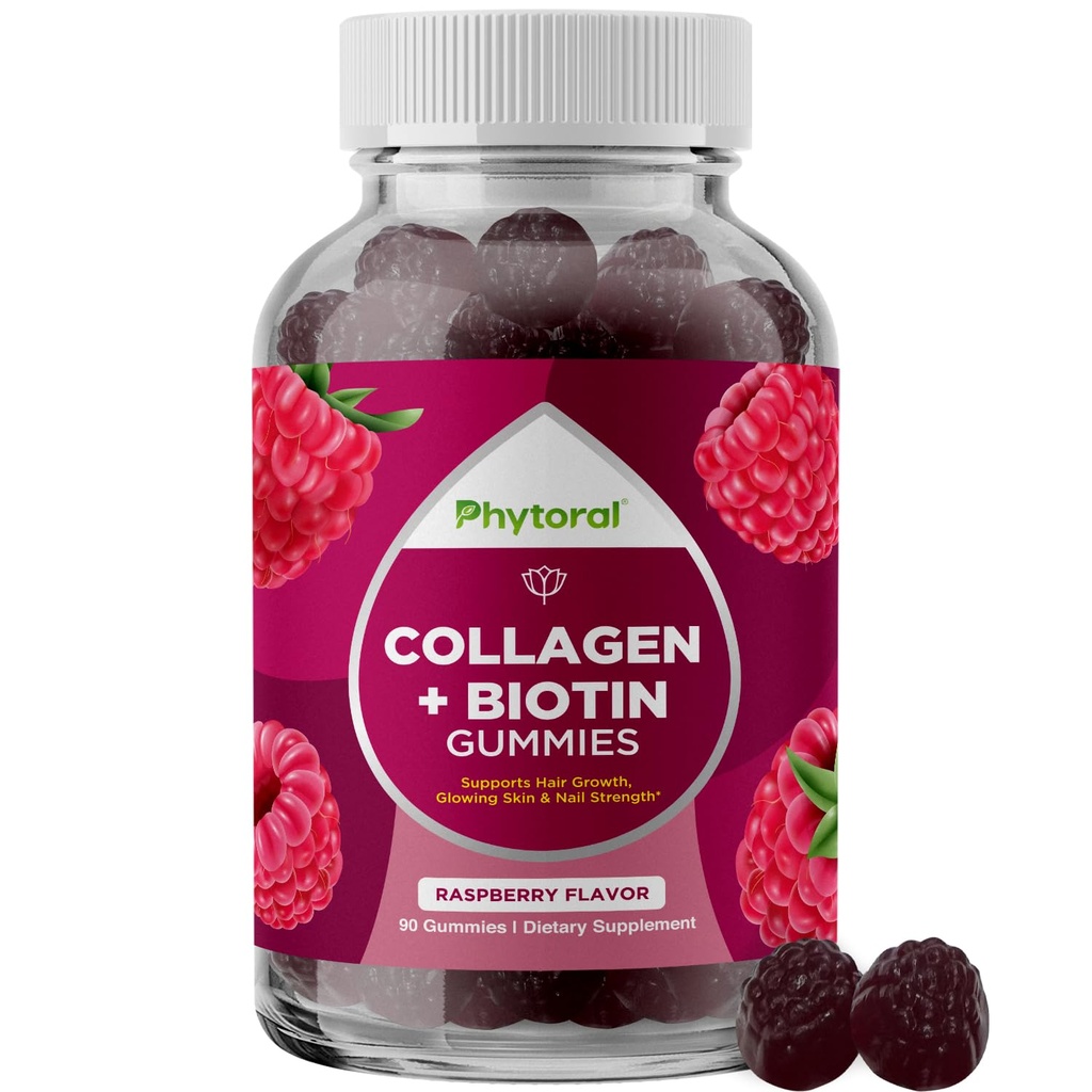Peptidi di collagene idrolizzati per le donne con biotina - Capelli, Pelle e Unghie Vitamine per Elasticità, Vitalità & Hydration Gummies - Biotina naturale e Collagene per le donne - 90 Conte