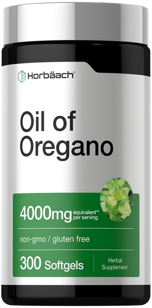 Horbäach Oregano olio | 4000mg | 300 capsule di softgel | Pillole di Carvacrol naturale | Non OGM e Gluten