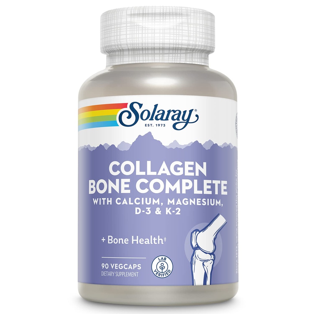 SOLARAY Collagen Bone Complete | Advanced Bone Matrix Formula con Plant Calcium & Magnesium | 30 Servings | 90 VegCaps
