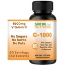 SHIFAA NUTRITION Vitamina Halal C-1000mg compresse, 60 giorni di alimentazione. Integratore di supporto immunitario con vitamina C, Elderberry, Quercetin, Rose HIPS & Rutin. Vegetariano, Non OGM, Sugar Free & Keto Friendly