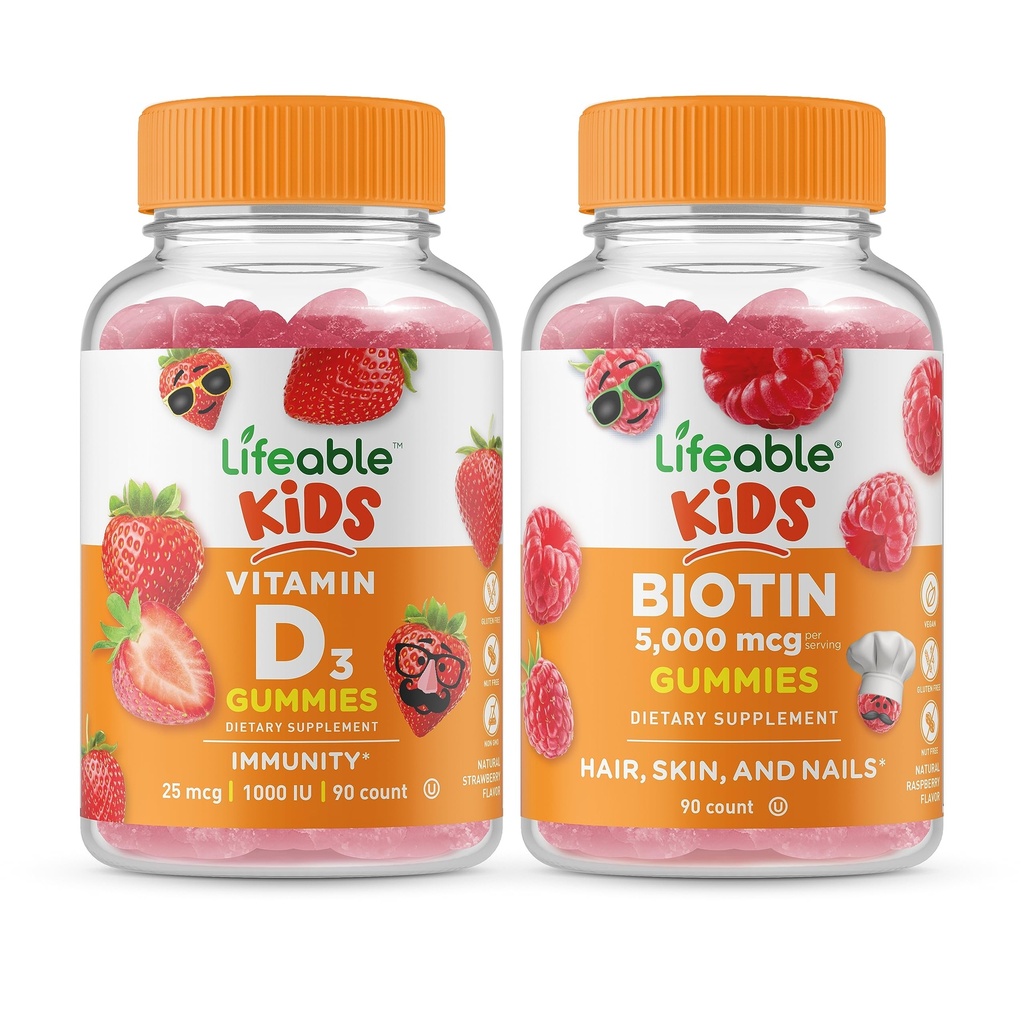 Vita Vitamina D Bambini + Biotin Bambini, Gummies Bundle - Grande Degustazione, Integratore di vitamina, Senza glutine, OGM Free, Gomma Chewable