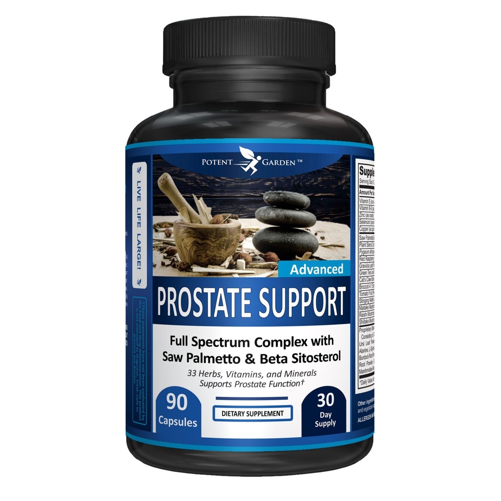Potente giardino Prostate Support 33 Erbe Comprese Beta Sitosterol, Pygeum e Saw Palmetto per gli uomini Prostate Salute Integratori per gli uomini, 90 Caps