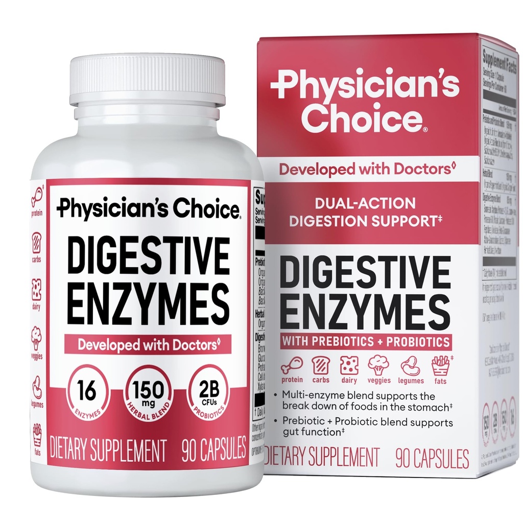 Enzimi digestivi del medico per la Bloating & Digestion - 16 enzimi con prebiotici e probiotici organici per la salute di Gut & Digestive - Rilievo Discomfort Meal Time - Supporto Dual Action - 90 CT