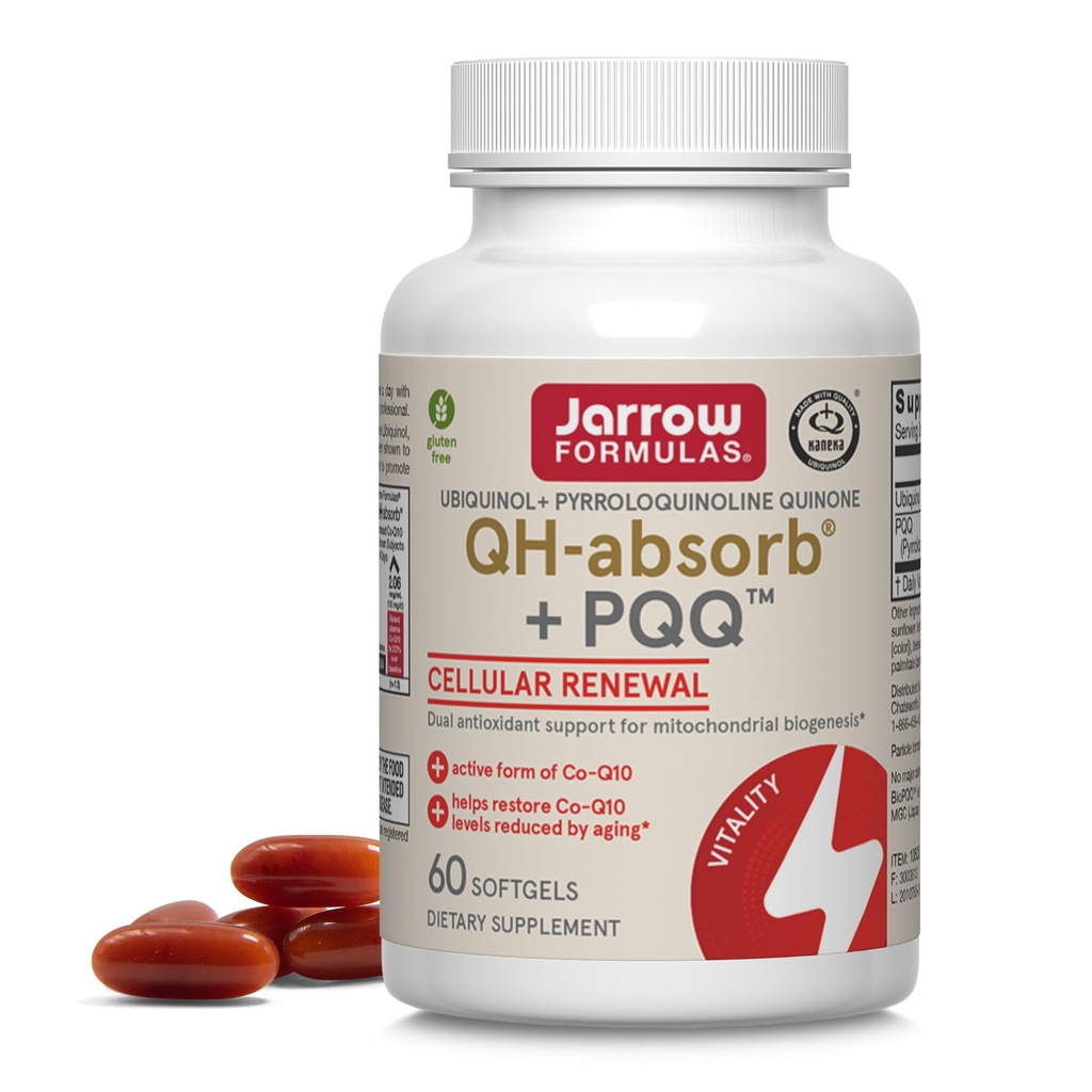 Jarrow Formulas QH-Absorb + PQQ - 60 Softgels - Supporta la Biogenesi mitocondriale, la produzione energetica e la salute cardiovascolare - Fino a 60 Serve