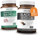 Black Seed Oil & Irish Sea Moss (2-Month Supply) - Benessere Duo Bundle di Black Seed Oil (120 Capsules) Pressed Nigella Sativa & Irish Sea Moss (120 Capsule) con Bioperine e Bladderwrack