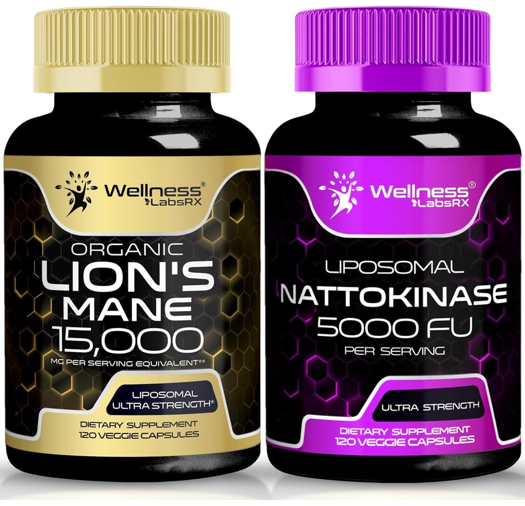 WELLNESS LABSRX Lions Mane Supplemento capsule con Nattokinase capsule | Bundle