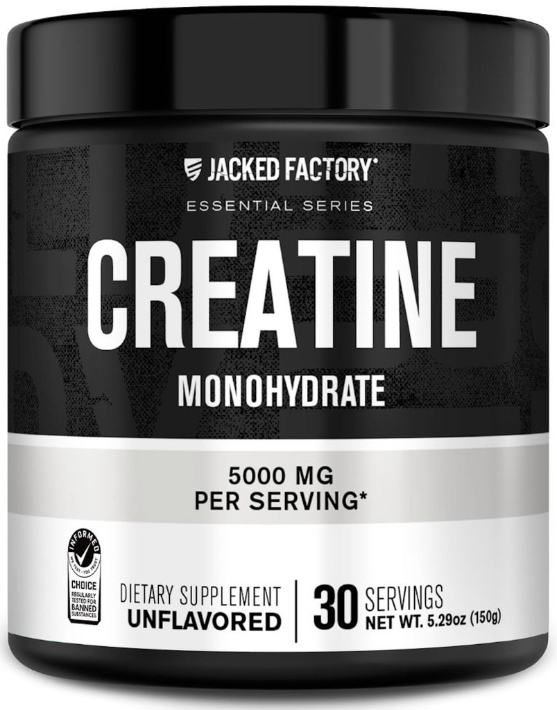 Polvere monoidrata della creatina della fabbrica di Jacked 150g - 5g supplemento giornaliero di creatina per gli uomini e le donne, Vegan-Friendly, test di terze parti - 30 Serve, non aromaed