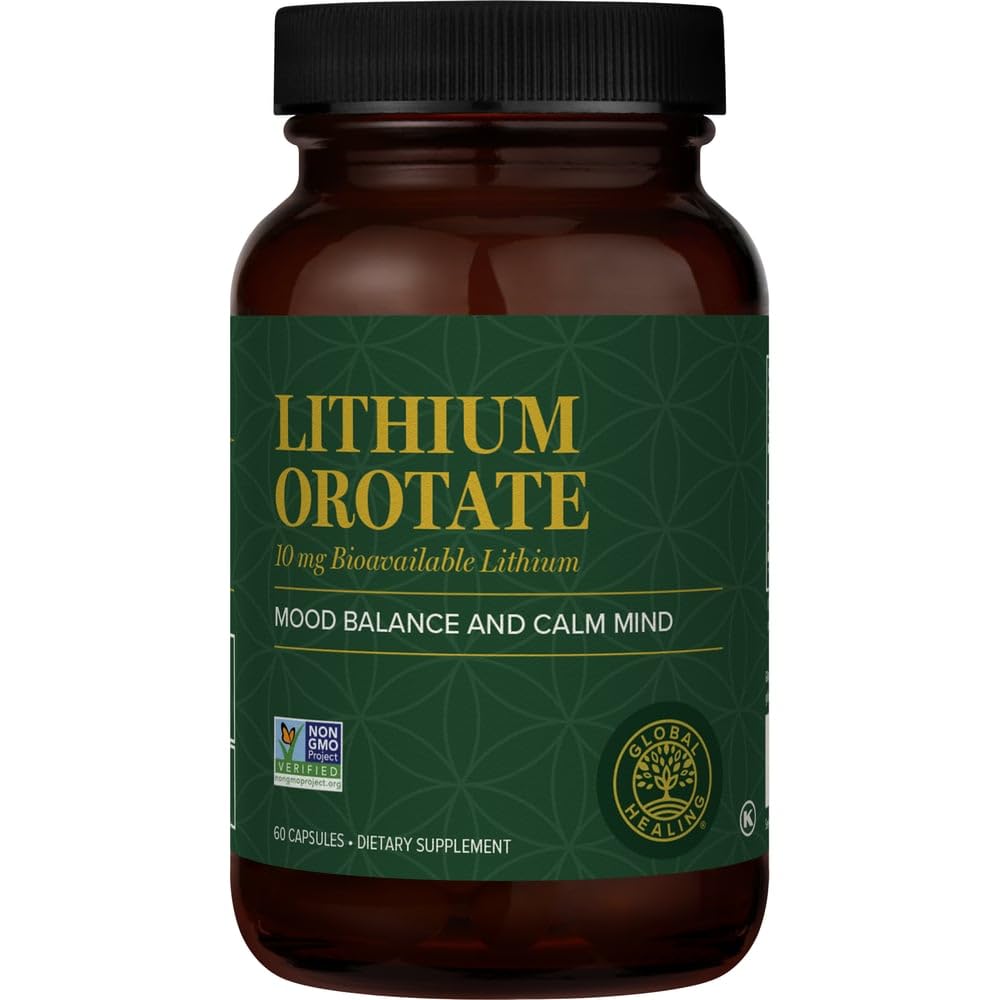 Global Healing Center - Lithium Orotate 10mg - Non OGM, Gluten Free, Vegan Friendly Brain Health Lithium Supplemento per Sostenere Mood, Funzione e Clarity (60 capsule)