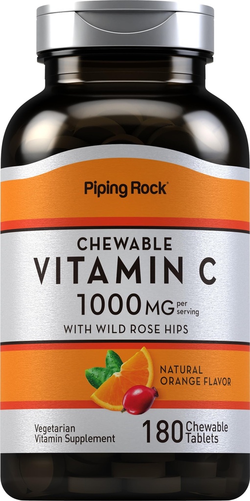 Piping Rock Vitamin C Chewable 1000mg | 180 compresse | Arancione Flavor | Vegetariano, Non OGM, Gluten Free Supplement
