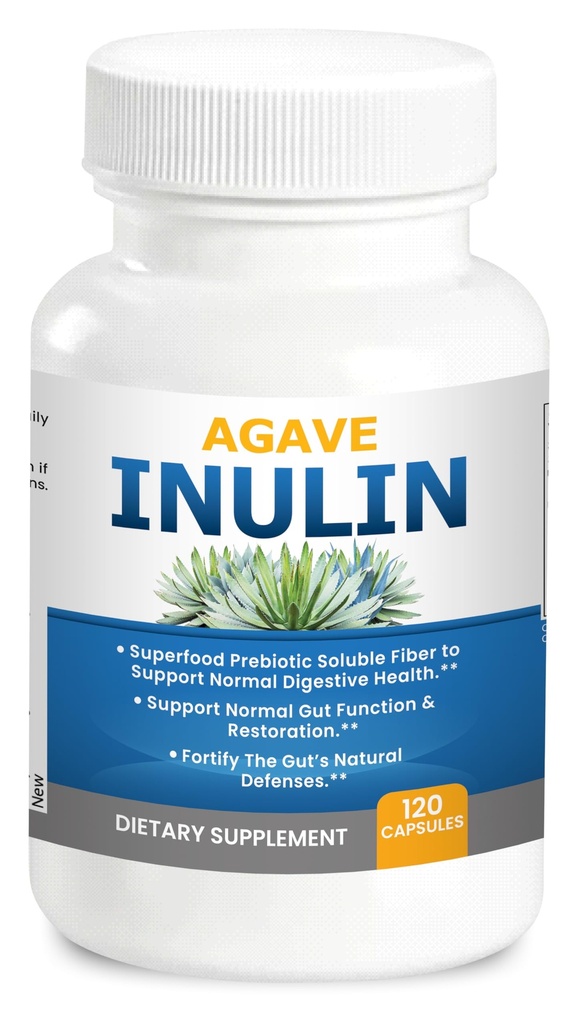 Agave Inulin Capsules Supporto Digestivo Solubile Fibra Prebiotic Agave Inulin 120 Ct.