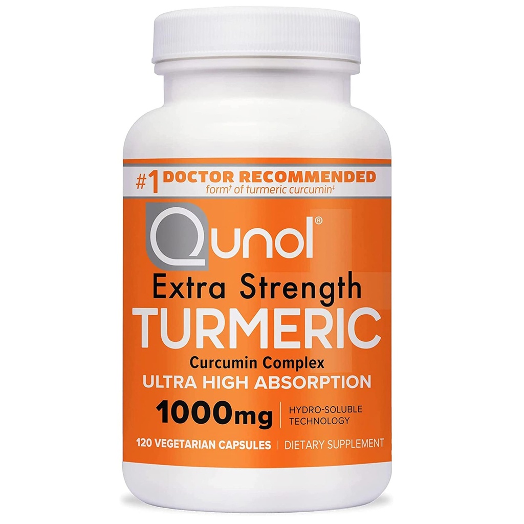 Qunol curcuma curcuma curcuma supplemento, curcuma 1000mg con ultra alto assorbimento, supplemento di supporto congiunto, capsule erboriche ad alta resistenza, 2 mesi di alimentazione, 120 conteggio (pacchetto di 1)