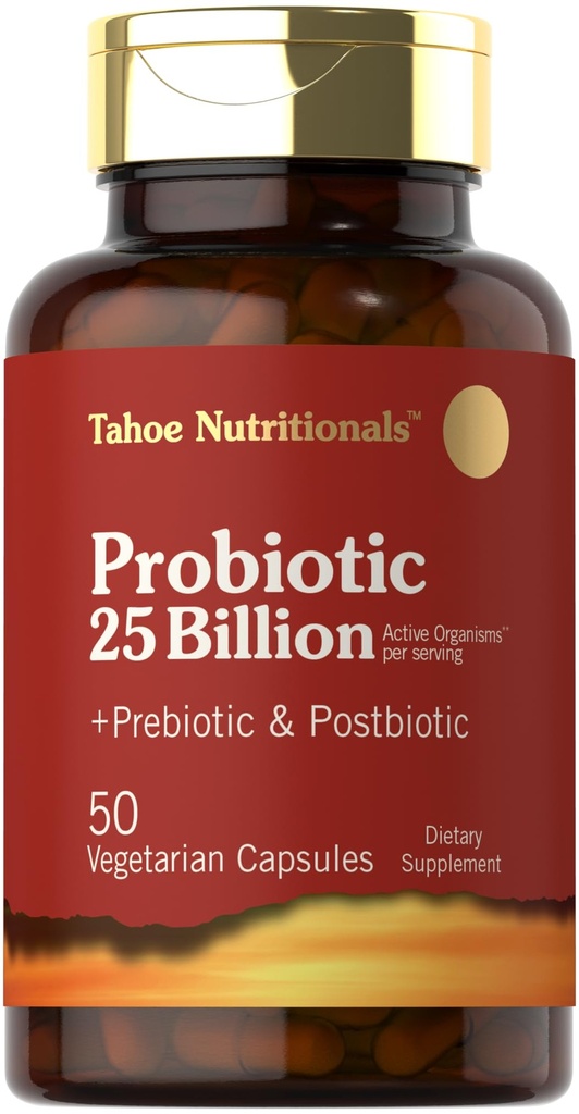 Nutrizioni Tahoe Prebiotici, Probiotici e Postbiotici | 25 miliardi di CFU | 50 pillole di polvere | Salute Digestiva Uomini e Donne | Integratore Vegetariano e Non OGM