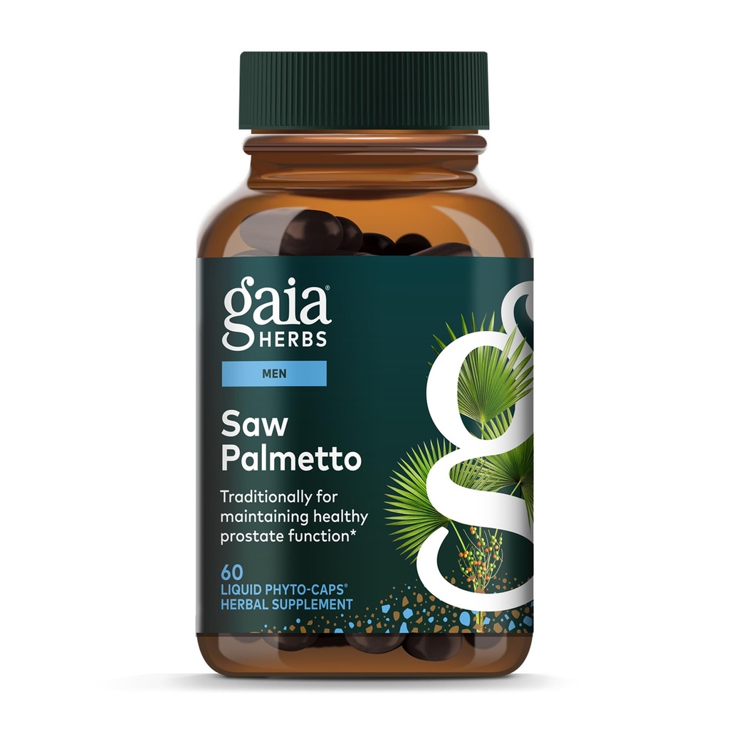 Gaia Herbs Saw Palmetto - Supporta la funzione di prostata sana per gli uomini - Contiene Saw Palmetto e Sunflower Seed Lecithin per sostenere la salute degli uomini - 60 Vegan Liquid Phyto-Capsules (30-Day Supply)