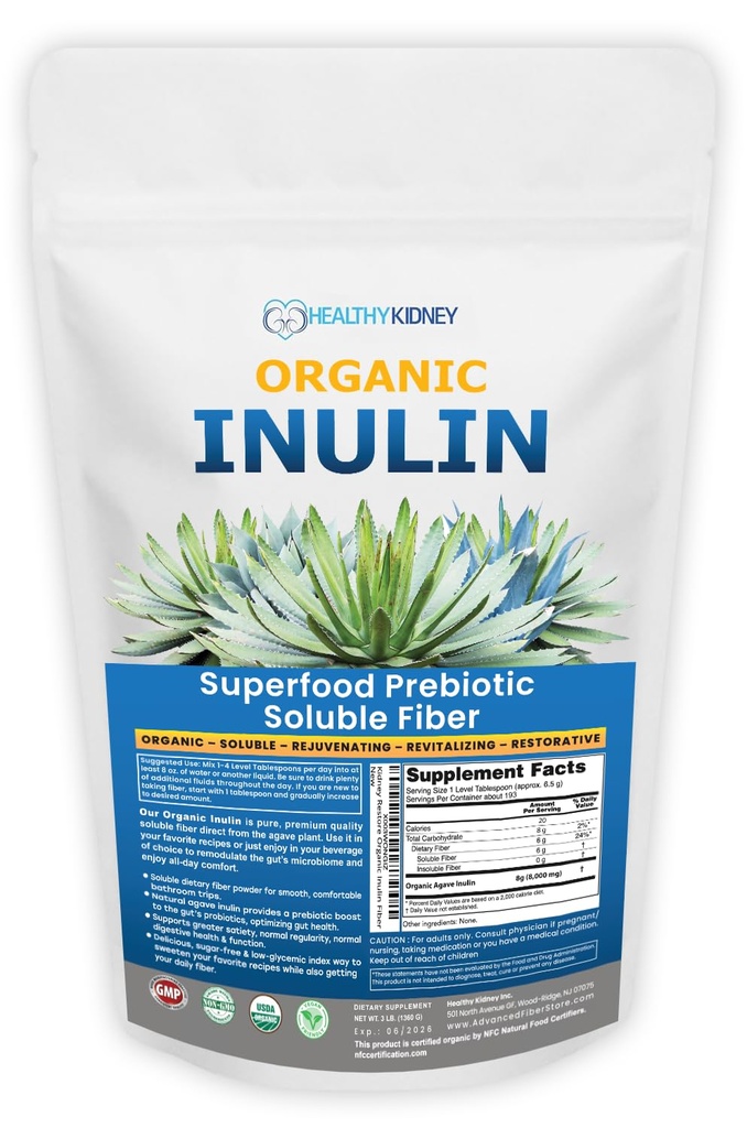 Polvere organica dell'inulina (48oz/3 lbs) supplemento di fibra solubile prebiotico dell'agave per il supporto digestivo, salute del fegato, cottura vegana, Smoothies e bevande