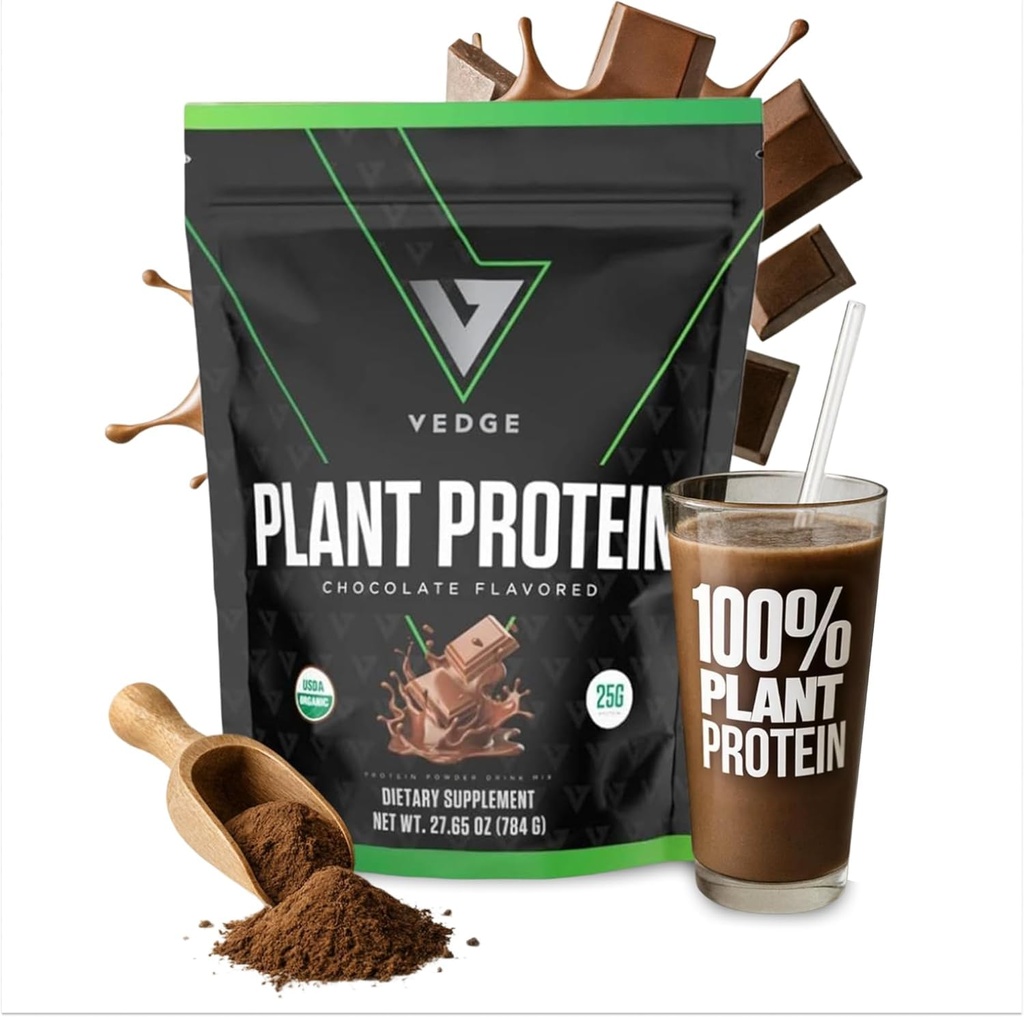 vedge Vegan Protein Powder - Polvere proteica vegetale con Pea, Pumpkin & Sunflower - USDA Organic, Aminoacidi, Latticini Free, Gluten Free, Soy Free, Keto, Non OGM, Texture liscia - Cioccolato - 20 Servings
