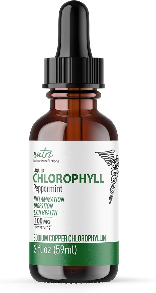 Fusions Nutri Liquid Chlorophyll Peppermint 100mg - Deodorant interno & Detoxifier - Gocce liquide - 2 fl oz (59 Serve, 100mg per Serving) - Clorofila Liquida