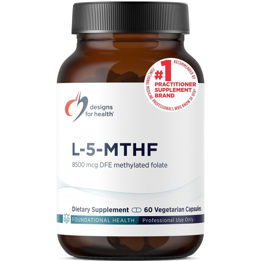Designs for Health L 5-MTHF - Quatrefolic L Methylfolate Supplemento 5mg (8500 DFE) - Integratore di Folato metilato per le donne e gli uomini - Supporta la metilazione - Non-GMO, Gluten Free (60 capsule)