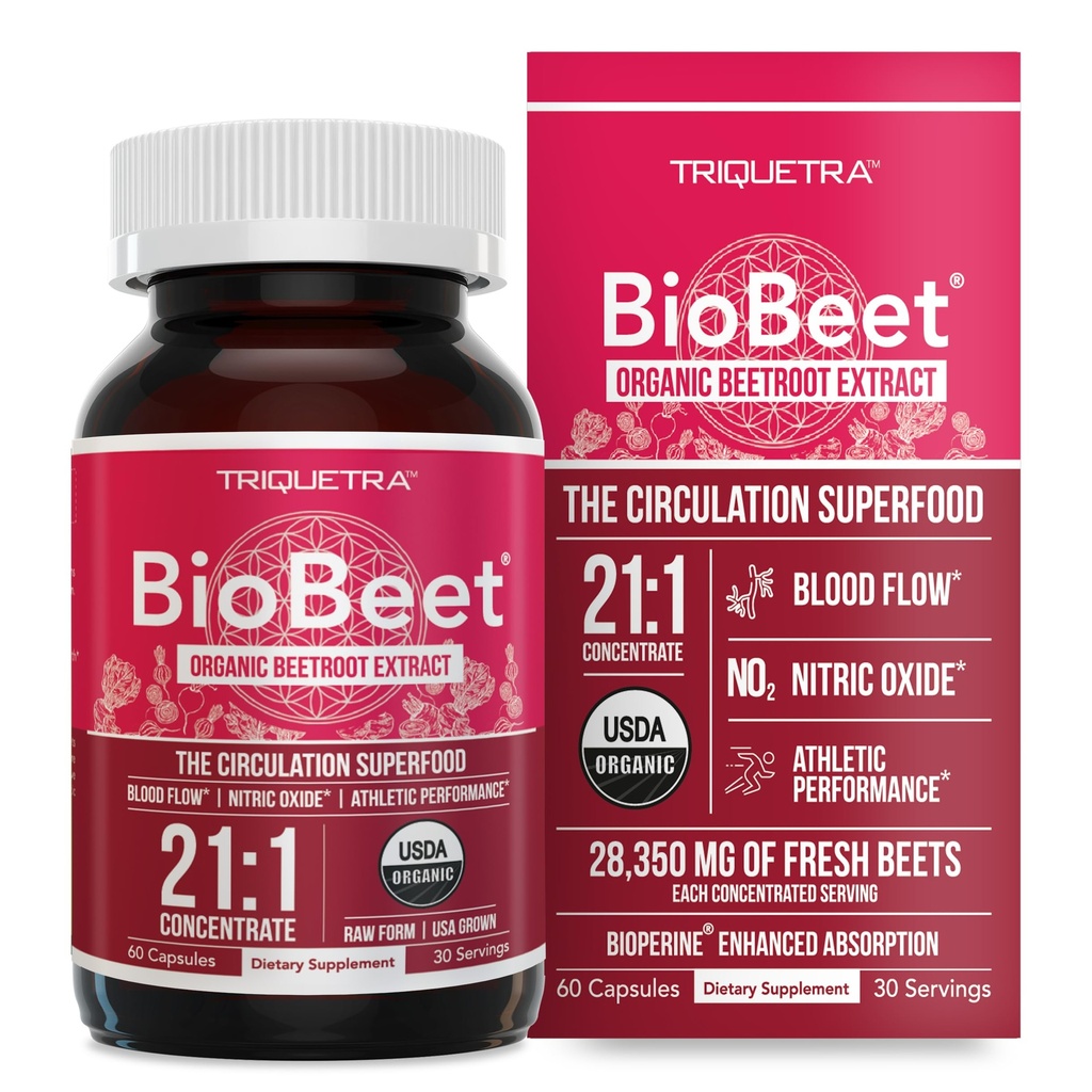 Estratto di radice di barbabietola BioBeet® Max Strength - Concentrato 21:1, Ogni porzione derivata da 28,350 mg Organic Beetroot - Rialzi di assorbimento con estratto di pepe nero BioPerine® (60 capsule)