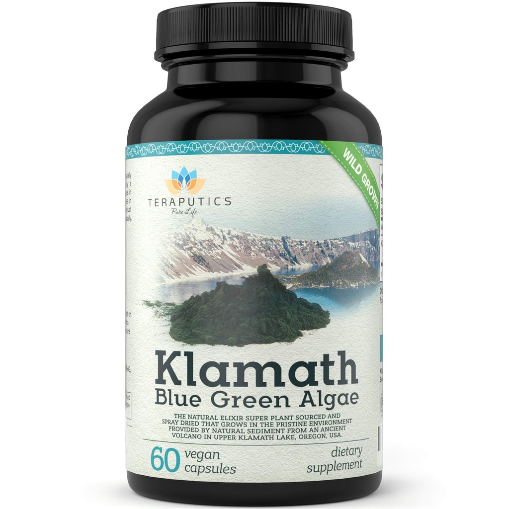 Premium Klamath Lake Blue Green Algae - Più potente di Spirulina e clorella Supplementi | Pure Chlorophyll Rich SuperFood, Sorgente da Organic Klamath Lake, 500mg, 60 Vegan Capsules