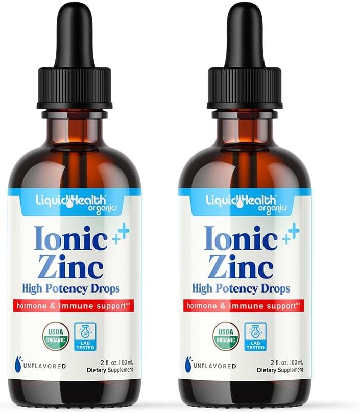 LIQUIDHEALTH USDA Organic Ionic Zinc High Potency Drops - Trace Mineral Liquid Vitamin Supplemento per Adulti, Bambini - Supporto Immune & Digestivo, Skin & Wound Health - USA Made, Vegan, Non OGM (2 Confezione)