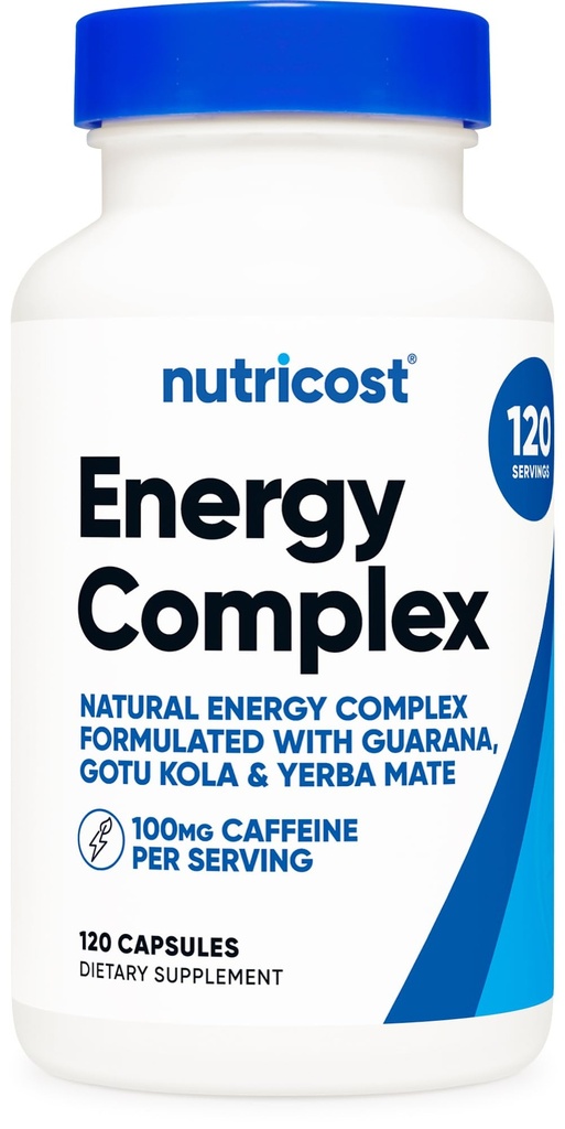 Pillole di energia naturale Nutricost Complesso 120 capsule, 100 mg di caffeina - senza glutine - Non-OGM