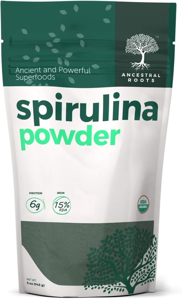 Radici ancestrali - Polvere di Spirulina Organica (5 oz) USDA Certificata Vegan Spirulina Polvere I 100% Superfood puro per la salute ottimale e il supporto immunitario.